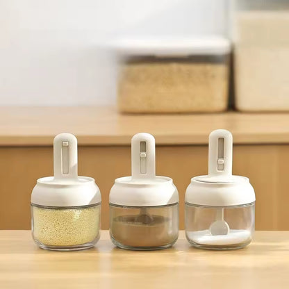 Modern Glass Spice Jar Container Set (Pack of 4 with Stand)