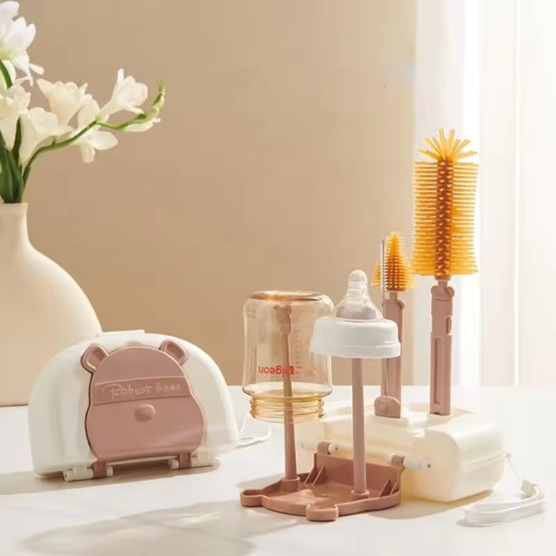 6-in-1 Portable Silicone Baby Bottle Cleaning Brush Set with Travel Storage Case