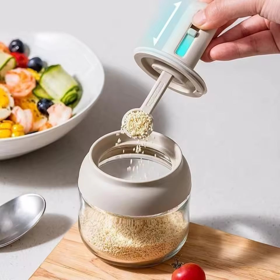 Modern Glass Spice Jar Container Set (Pack of 4 with Stand)