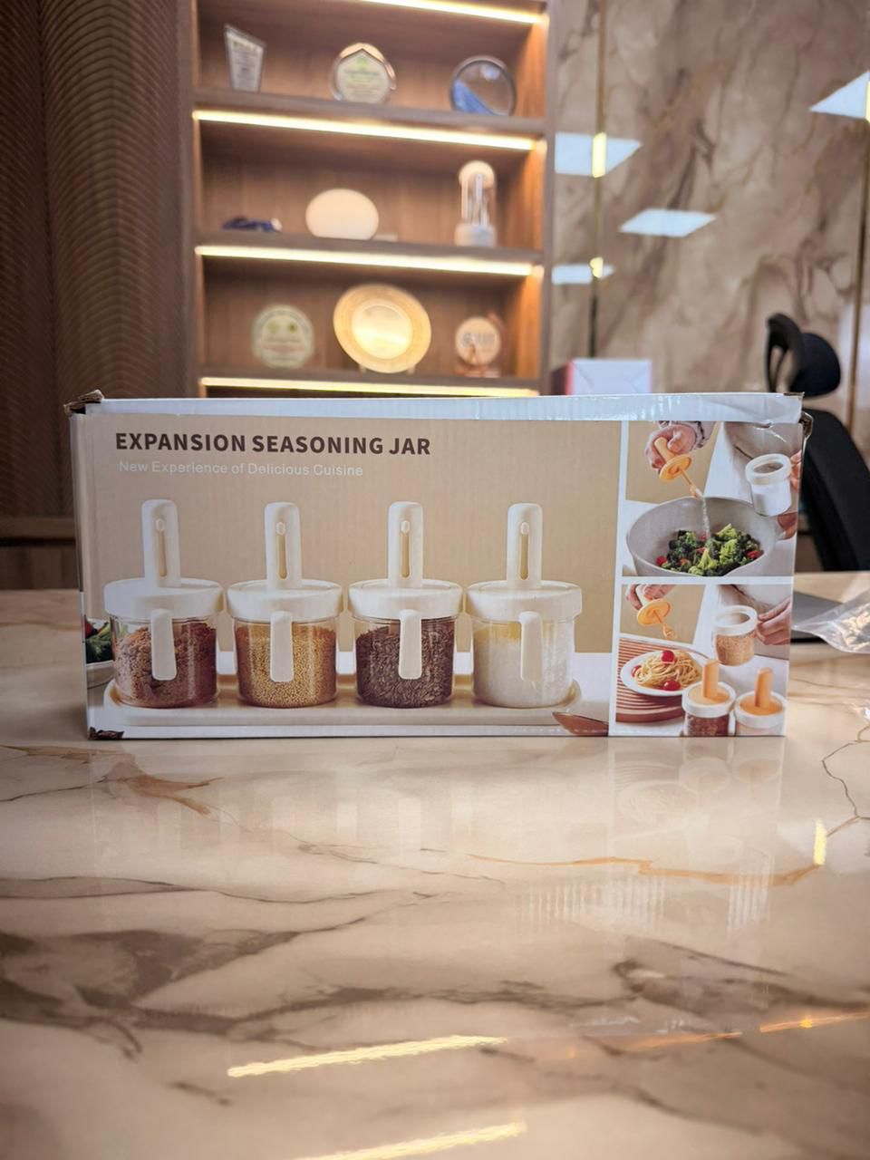 Modern Glass Spice Jar Container Set (Pack of 4 with Stand)